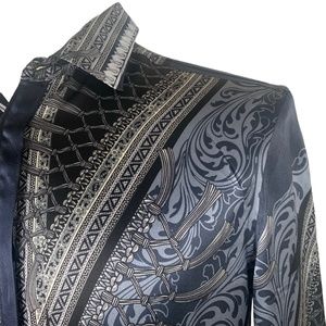 Versace Silk Men Dress shirt Gray and Blue